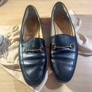 Sam Edelman LORAINE Black Leather Bit Loafer Flats | Gold Hardware 8M